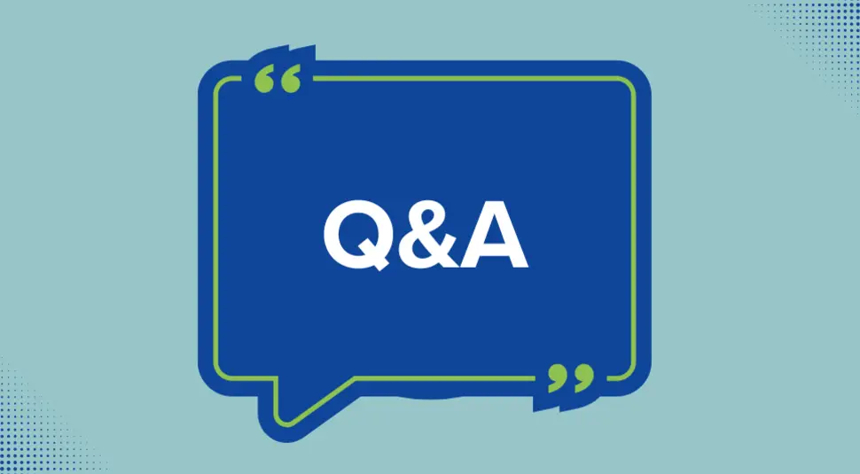 Speech bubble with the text "Q&A". 